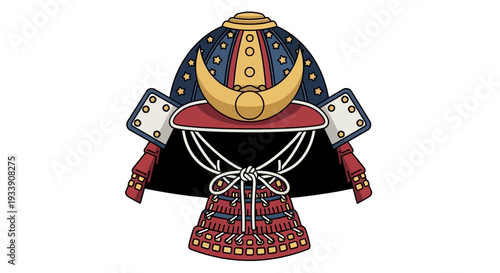 Japanese Samurai Helmet Icon, Traditional Warrior Armor