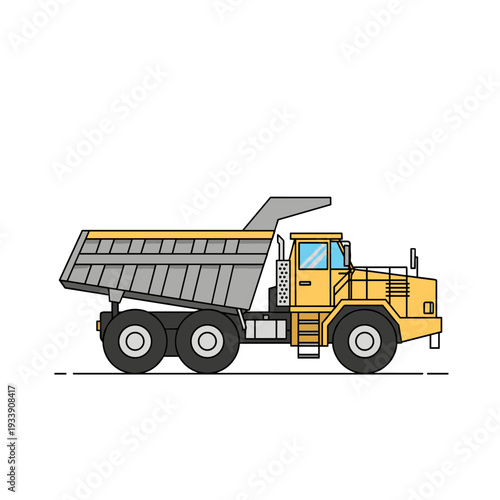 Big Yellow Dump Truck Construction Mining Transportation Vehicle Illustration