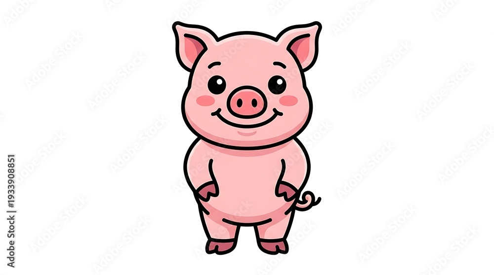 Fototapeta premium Happy Cartoon Pig Illustration on White.
