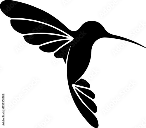 Minimalist Hummingbird Flying Silhouette Vector Graphic for Logo or Tattoo