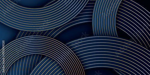 Abstract luxury background with elegant blue and gold circle design. Premium background concept with sparkling gold lines. Vector EPS. 2