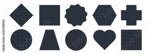 set of black shapes with grid.  Minimal frames for memo or notes