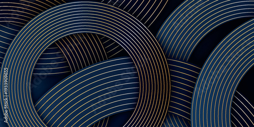 Abstract luxury background with elegant blue and gold circle design. Premium background concept with sparkling gold lines. Vector EPS. 3