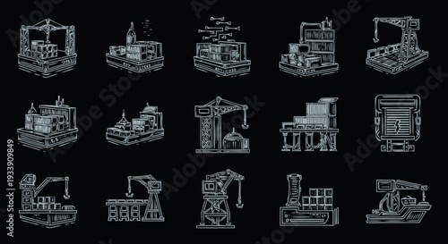 Industrial robot parts and machinery components illustrated in a technical drawing