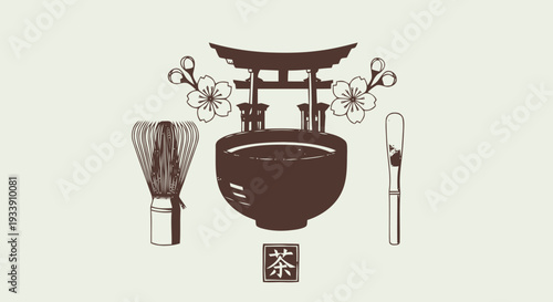 Japanese Tea Ceremony Utensils and Pagoda.