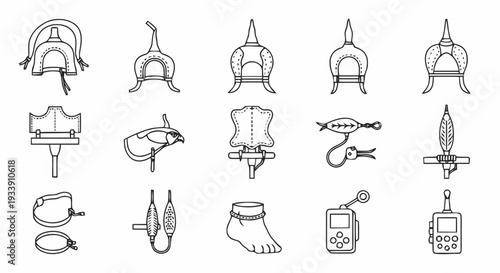 Medieval Armor and Weapon Line Drawings.