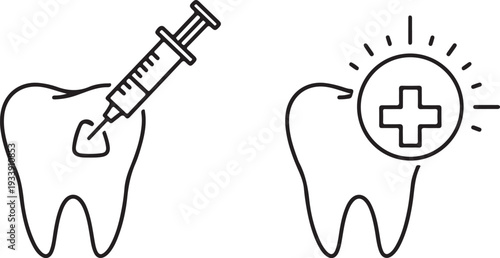 Dental Injection and Health Care Icon Tooth Treatment Concept Dentistry Symbols Isolated on white background