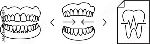 Dental Prosthetics Process Illustration Showing Jaw Alignment and Health Record Icon Isolated on White Background