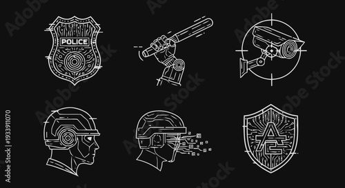 Police Icons Law Enforcement Badges Outlines.