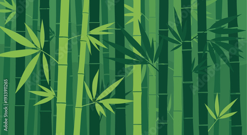 Green Bamboo Forest Background with Leaves