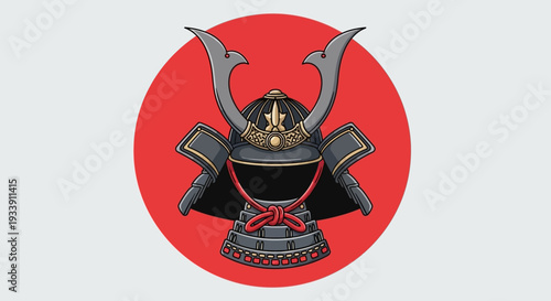 Samurai Helmet Icon on Red Circle Background