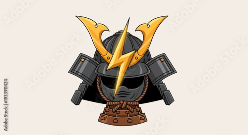 Samurai Helmet with Golden Lightning Bolt Emblem