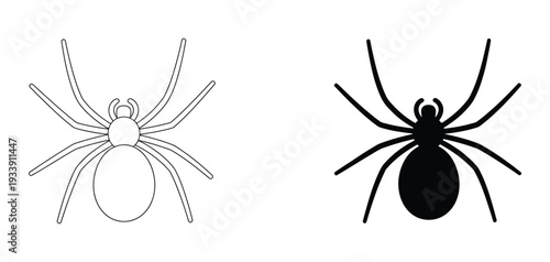 Illustration vector graphics of spider icon. Dangerous spider mascot, vector illustration. Venom spider silhouette, black widow vector sign. Spider logotype, emblem for print and apparel design 