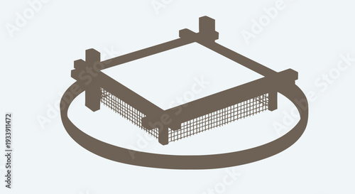 Square Boxing Ring with Ropes Illustration.