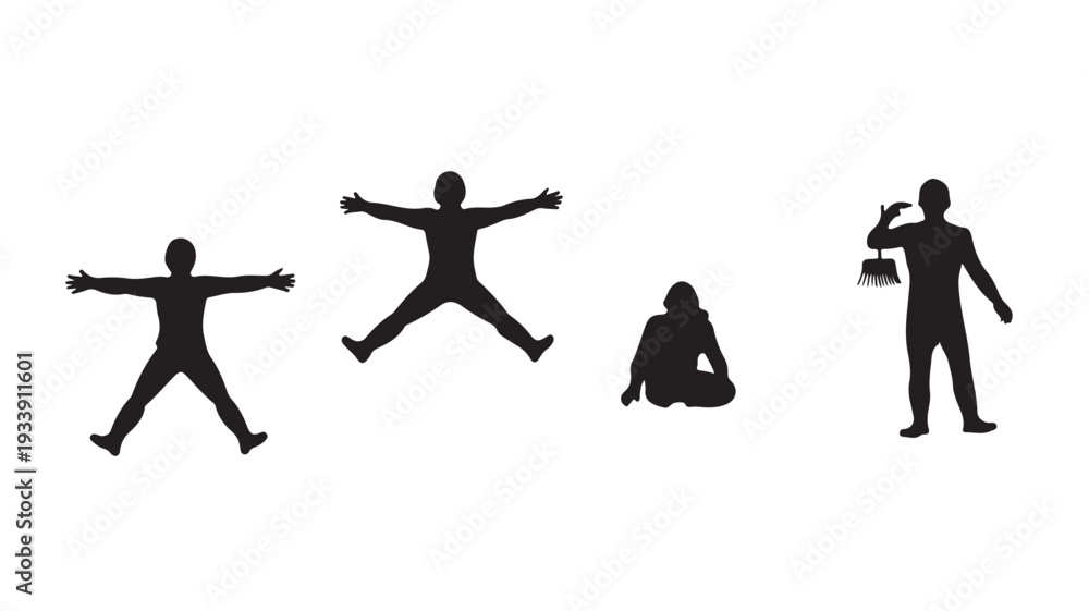 Obraz premium Silhouettes of People in Various Poses Isolated on White Background