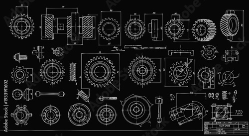 Technical Drawings of Mechanical Parts and Components.