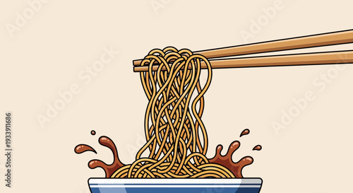 Chopsticks Lifting Delicious Noodles from Bowl