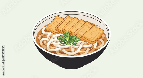 Pixel Art Udon Noodles with Fried Tofu and Scallions