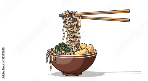 Pixel Art Soba Noodles with Tempura and Green Onions