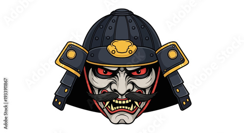 Samurai Masked Warrior Face with Fierce Eyes and Mustache