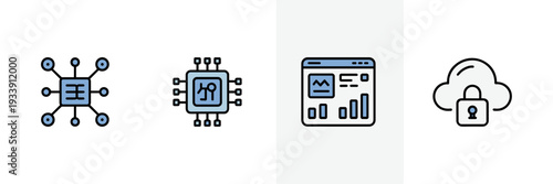 Synthetic data toolkit vector icon set – Ideal for AI research, data science, or software UI design.