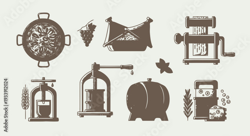 Vintage Wine Making Equipment and Ingredients.