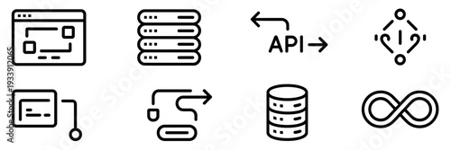 Web development infrastructure icon sheet - Perfect for programming education, backend engineering, or developer portfolios.