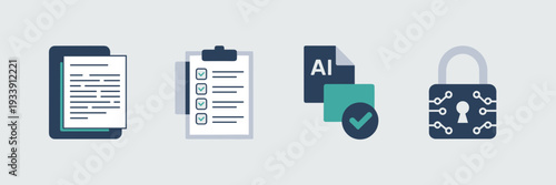 Minimalist AI regulatory and policy icons – Great for financial compliance, legal documentation, or tech startups.