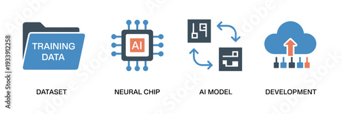 AI training dataset vector icon sheet – Great for machine learning, model development, and data science projects.