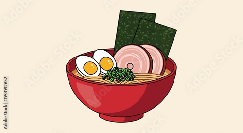 Delicious Ramen Bowl with Egg, Pork, and Seaweed