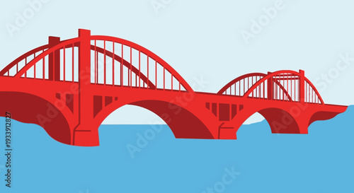 Red Arch Bridge Over Blue Water