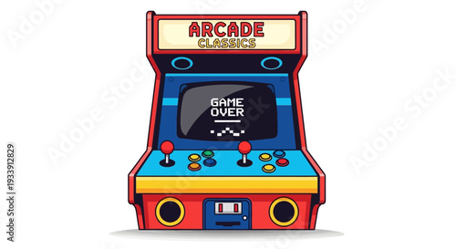 Retro Arcade Machine Game Over Pixel Art