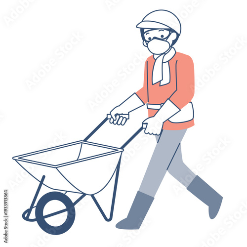 一輪車を押す女性