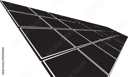 Black solar panel array with white lines on white
