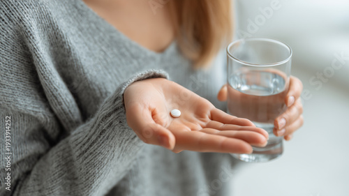 薬を飲む女性の手元クローズアップ｜ヘルスケア・メディカル