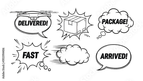 Delivery Service Concept: A dynamic illustration captures the essence of efficient package delivery, featuring a drone and parcel, showcasing the speed and assurance of the service. 