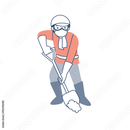 シャベルで土を掘る女性