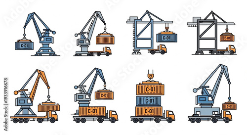 Industrial Cranes Loading Shipping Containers onto Trucks Collection.