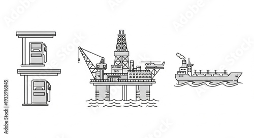 Industrial energy production and transport icons.