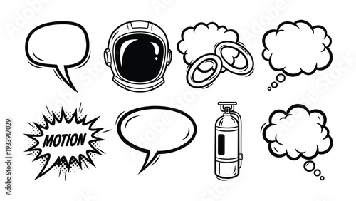 Astronaut's Dream in Illustrations: Illustrated elements, including speech bubble, helmet and other space elements, come together in this illustration.