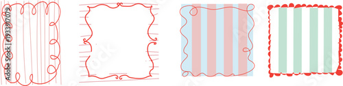  set of whimsical, hand-drawn decorative frames and striped borders, often referred to in a "coquette" or modern minimalist style. 