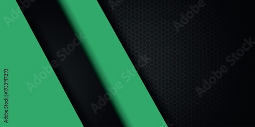 Abstract background with dynamic green geometric mesh pattern and layers. Modern and futuristic background concept with shiny metal texture and empty space for text.