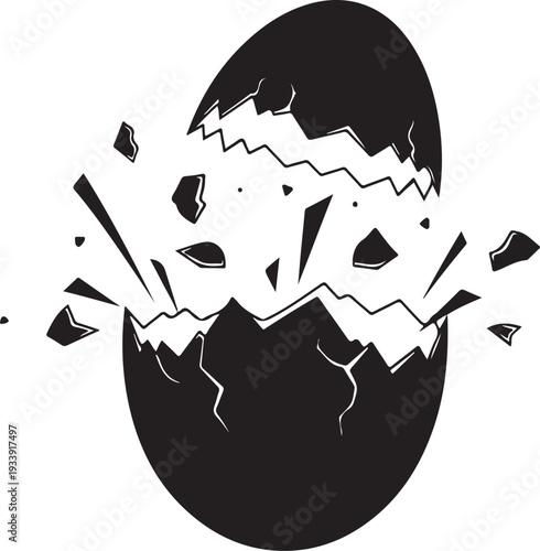 Black eggshell cracking and breaking apart dramatically isolated