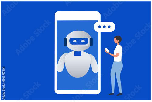 Chatbot technology concept, people chatting with robot, asking questions and receiving answers. AI assistant support vector illustration