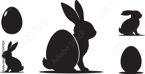 Easter bunny and eggs silhouettes on white background illustration