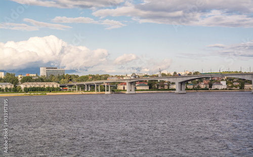Urban landscape with a bridge over the Volga River