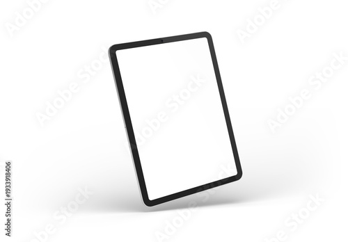 Tablet device floating and isolated on transparent background. Silver color. 3d rendering