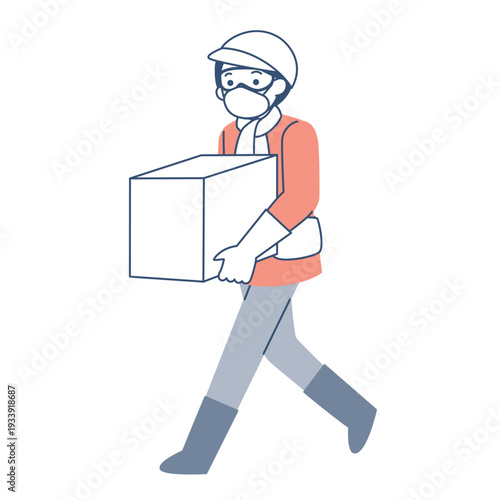 箱に入った荷物を運ぶ女性