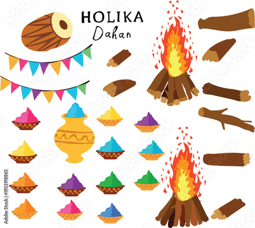 March 3 Holika dahan bonfire with gulal for holi festival celebration