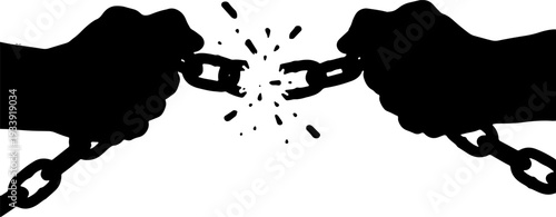 Two fists breaking chains, symbolizing liberation and freedom, in a powerful illustration